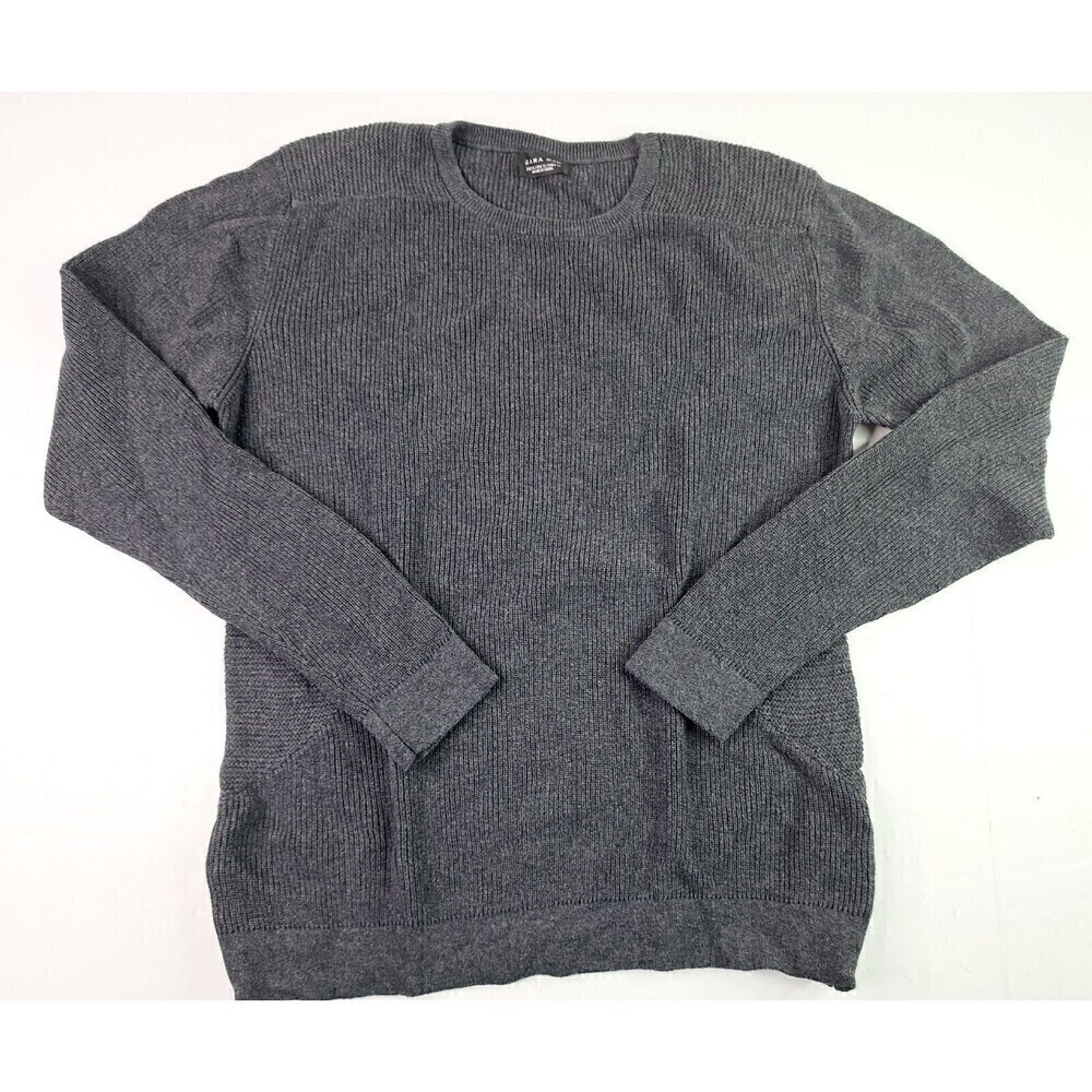 Zara Man Crew Neck Sweater W/Side Zippers Dark Gray Men's Size XL